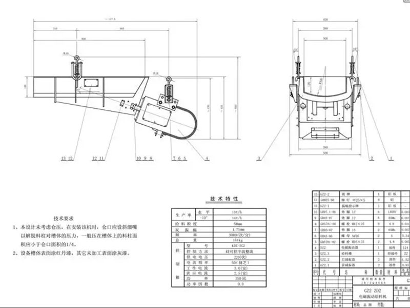 GZ型電磁給料機(jī)外形尺寸圖紙